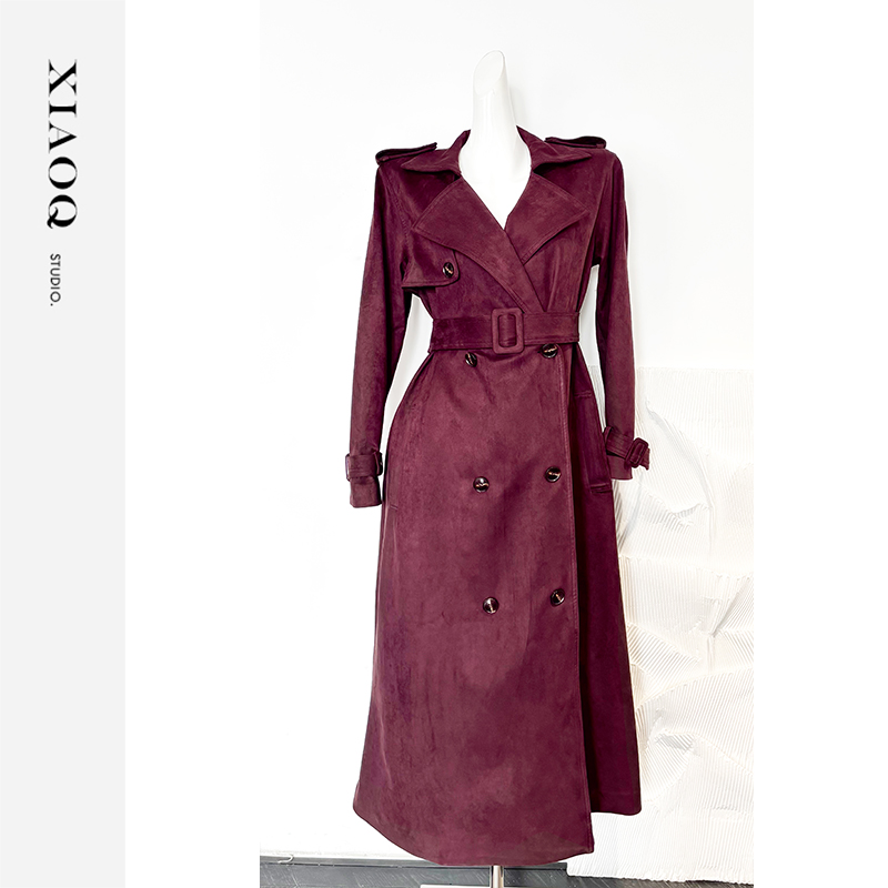 【小Q家】36857秋冬气质加厚保暖长款收腰风衣外套