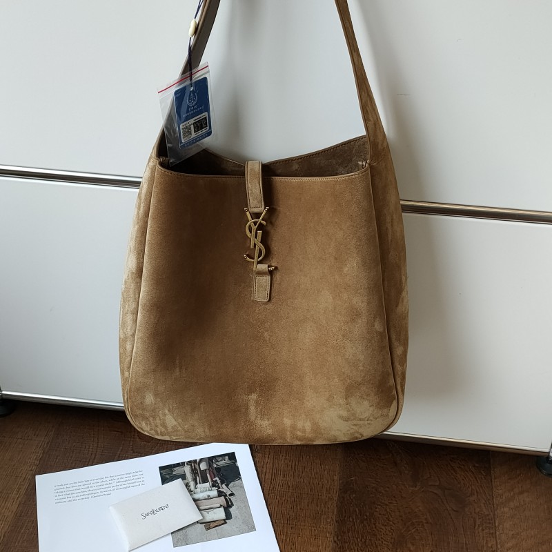 95新 YSL/圣罗兰 大麦绿麂皮金扣Le5a7大号hobo 水桶包53592