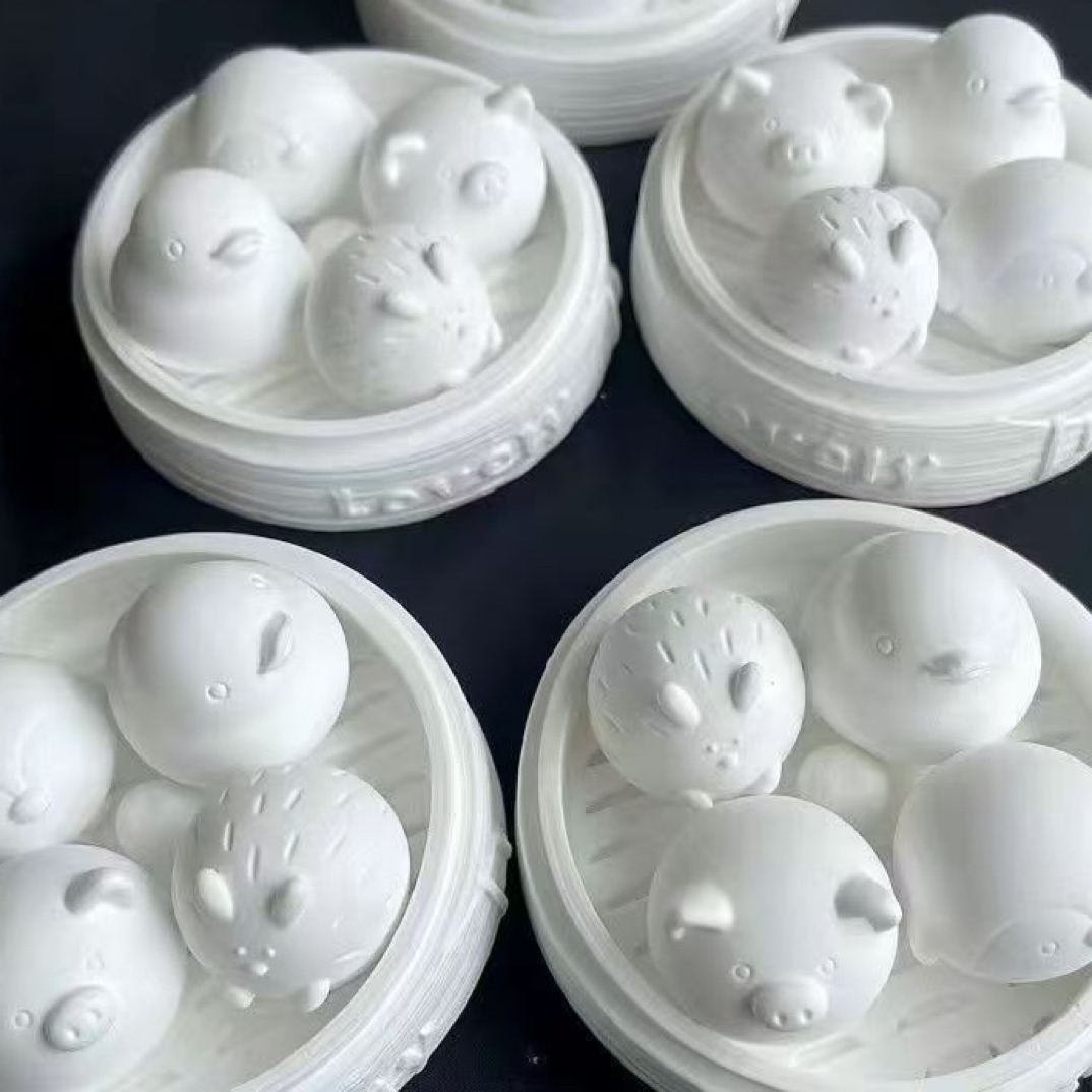网红3D蒸笼可爱小笼包子ins石膏娃娃涂鸦diy手工涂色布丁摆件