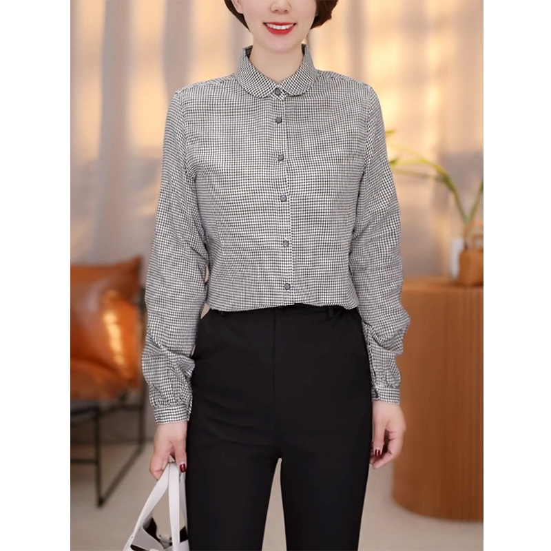 春秋新款气质格子衬衣显瘦翻领衬衫5516