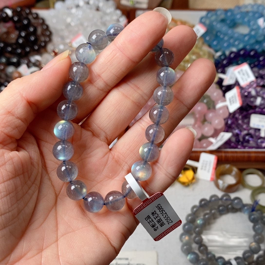 肖***拳长石未镶嵌手链灰月光拳拳