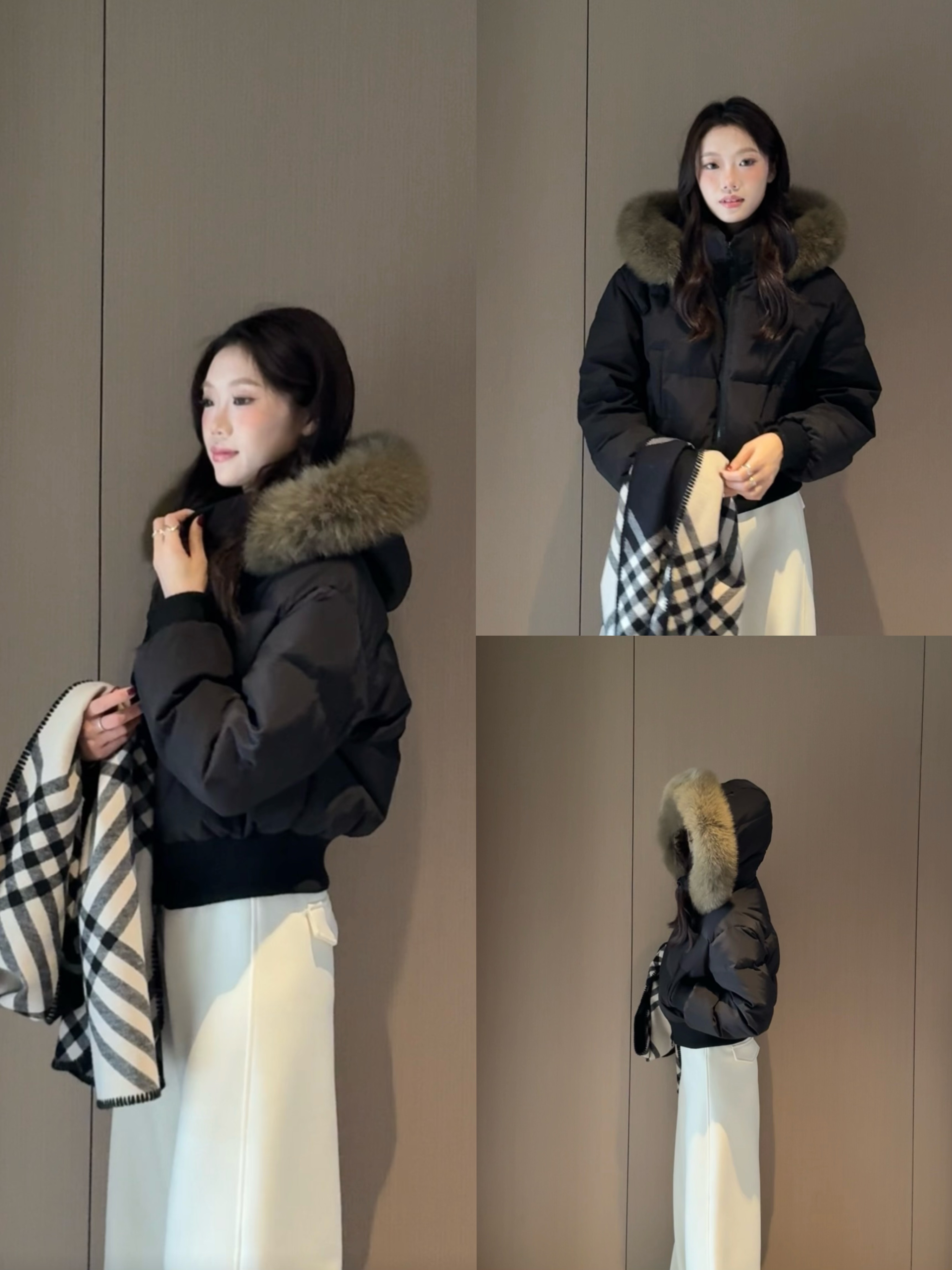 551211#大毛领羽绒服短款90白鸭绒加厚外套（充绒s118gM123gL128g）