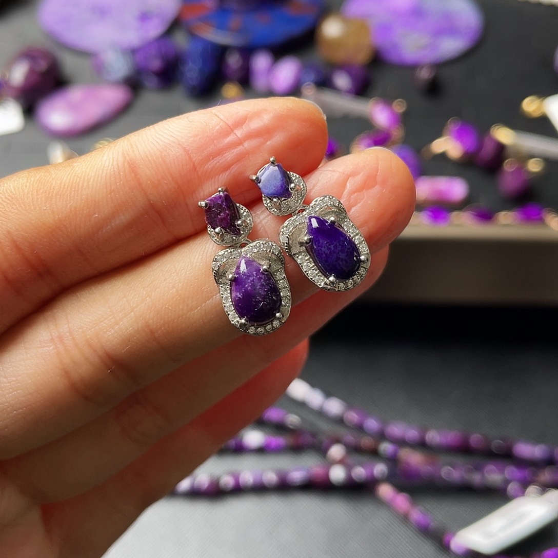 苏纪石（舒俱来）耳环银S925镶嵌