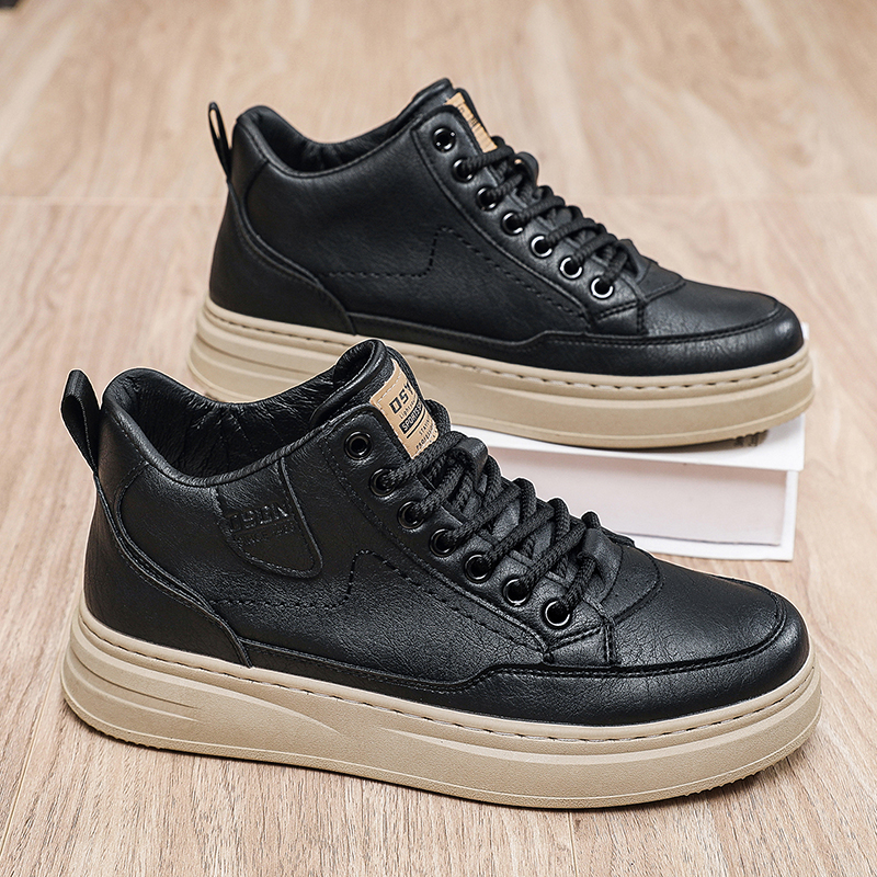 2025冬季新款皮面高帮韩版休闲厚底男鞋软底不臭脚百搭（S902）