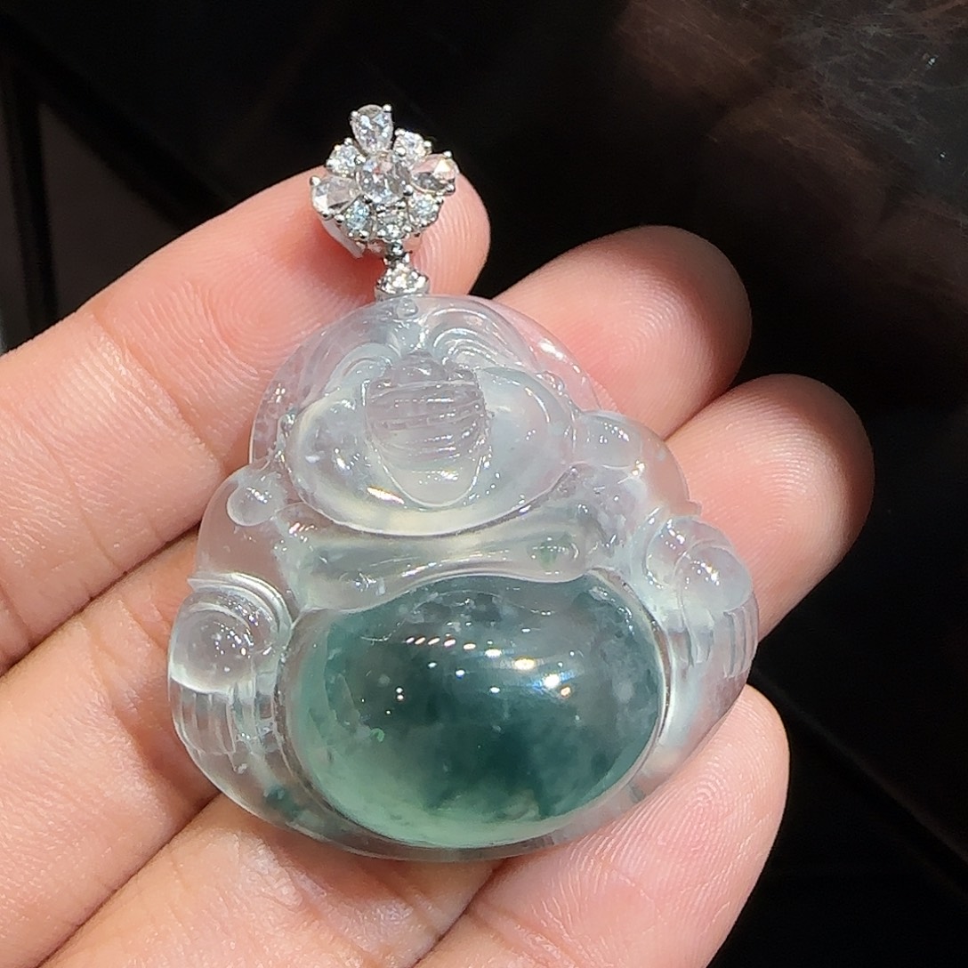 翡翠18K金镶嵌吊坠(不含链)佛公