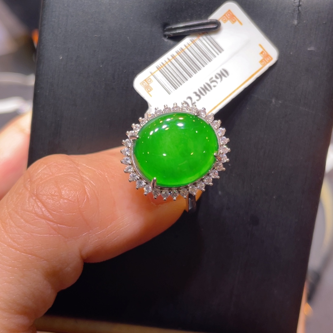 翡翠银S925镶嵌颈饰戒指