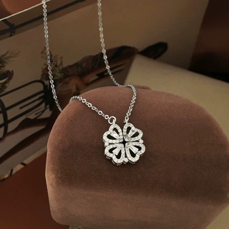 通体  925纯银同款  H301爆闪四叶草一款两戴项链