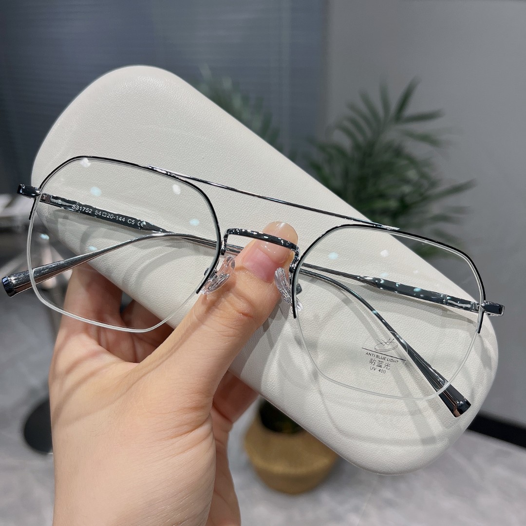 YNPO气质百搭商务双梁金丝边半框眼镜高级防蓝光近视变色眼镜框男