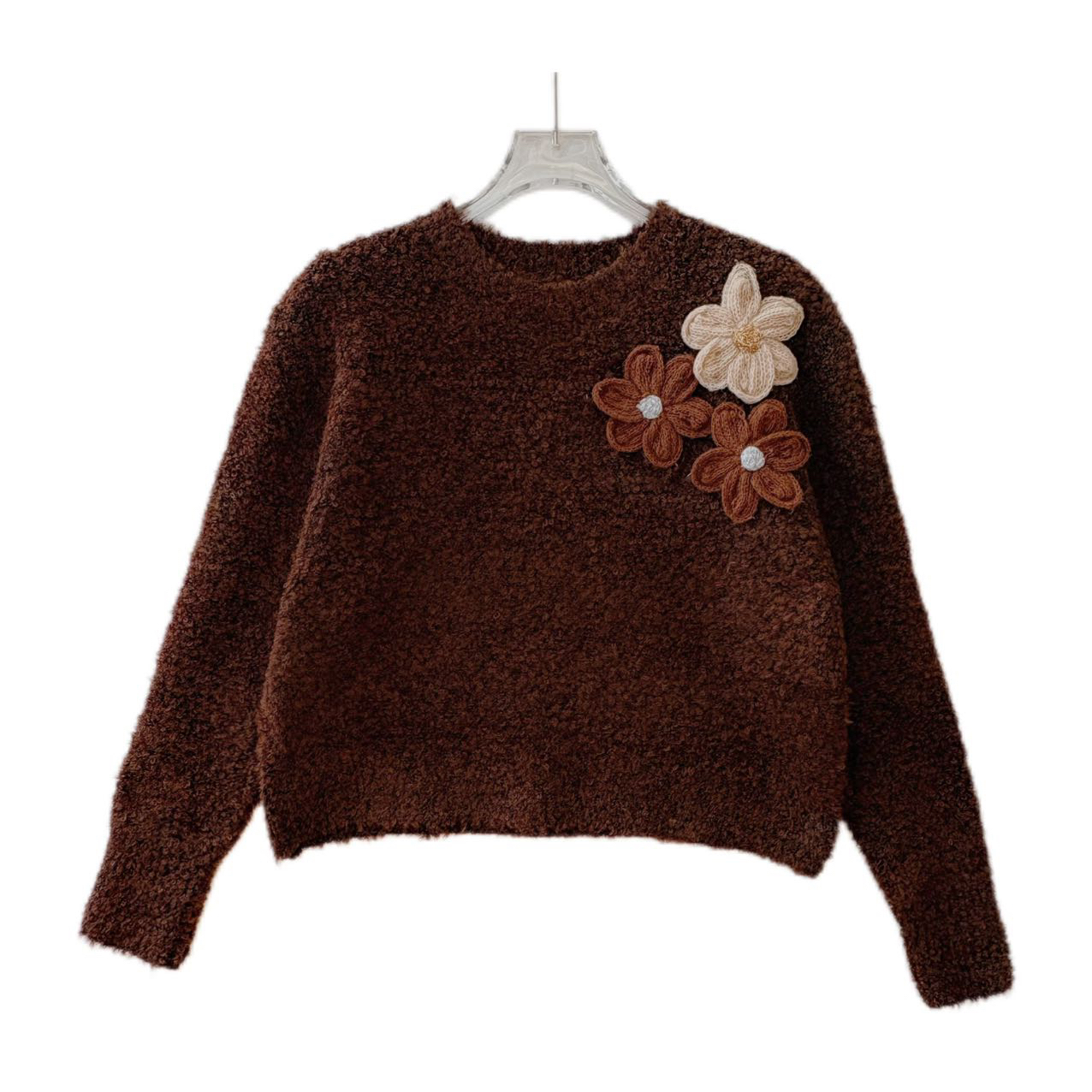 韩系立体花朵设计慵懒百搭套头针织毛衣076