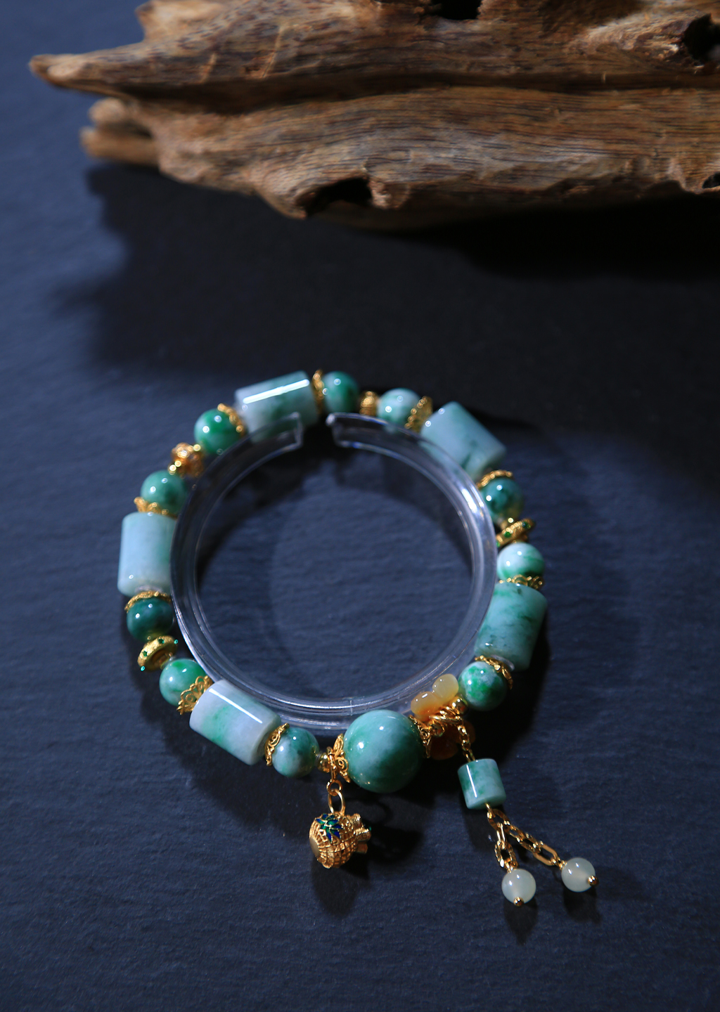 翡翠花青缅甸A货（无酸洗无后期）S925银手链