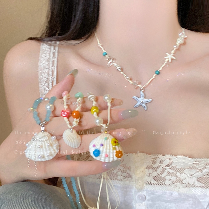 海边多巴胺彩色贝壳串珠项链女2025新款感轻奢颈链度假风配饰