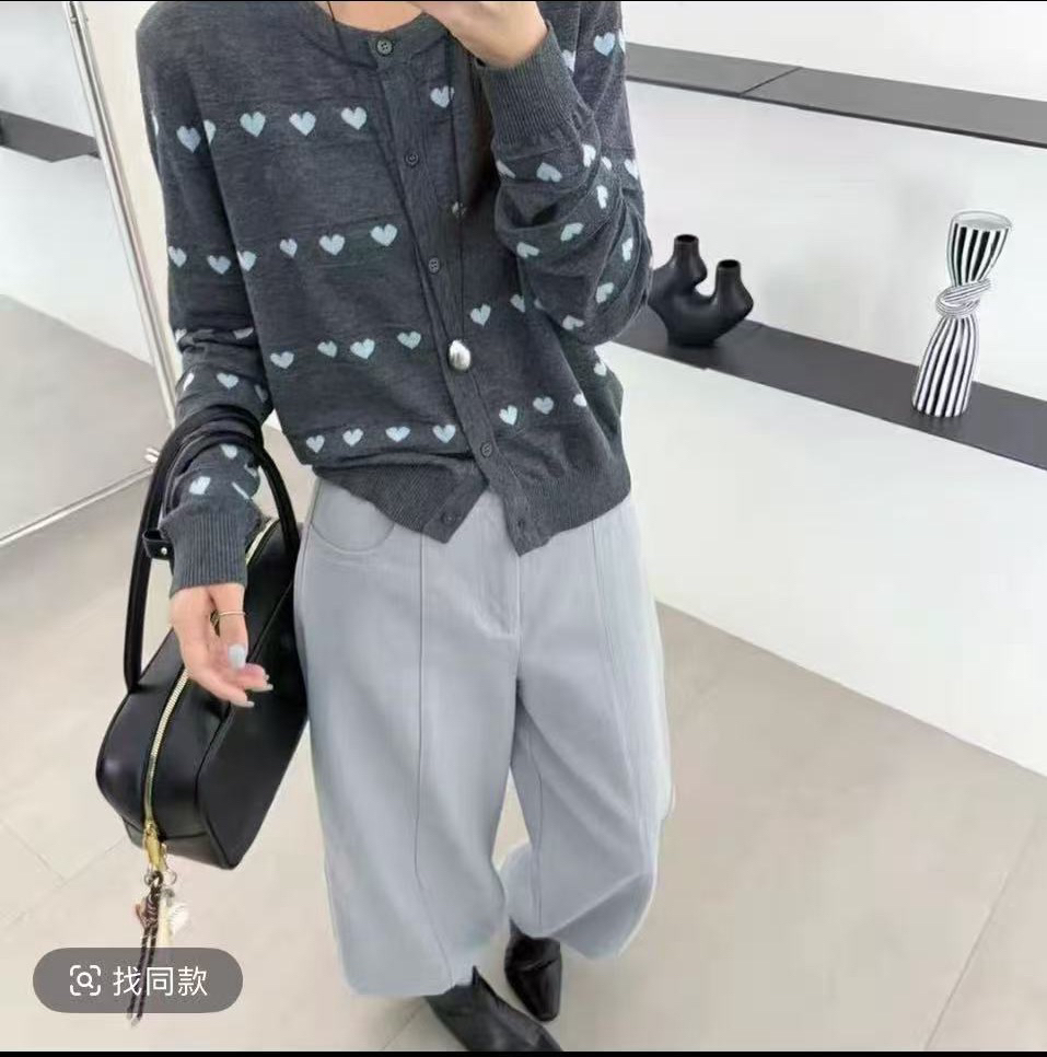 圆领宽松型秋季长袖针织毛针织衫上衣百搭开衫女装
