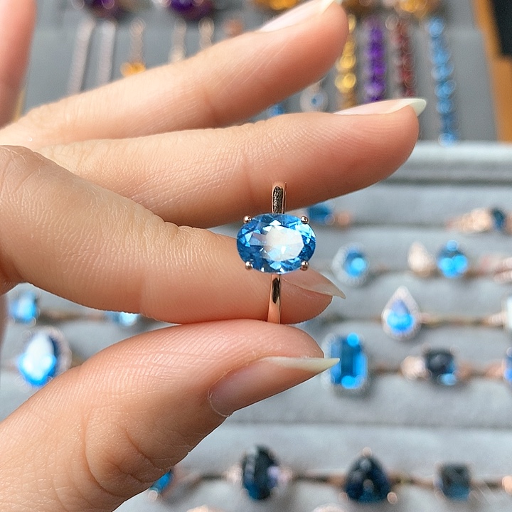 托帕石天然托帕石镶嵌戒指银S925镶嵌