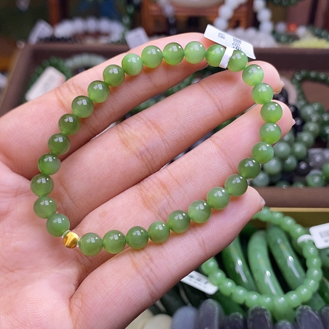 ****和田玉未镶嵌颈饰碧玉猫眼金镶手串6mm