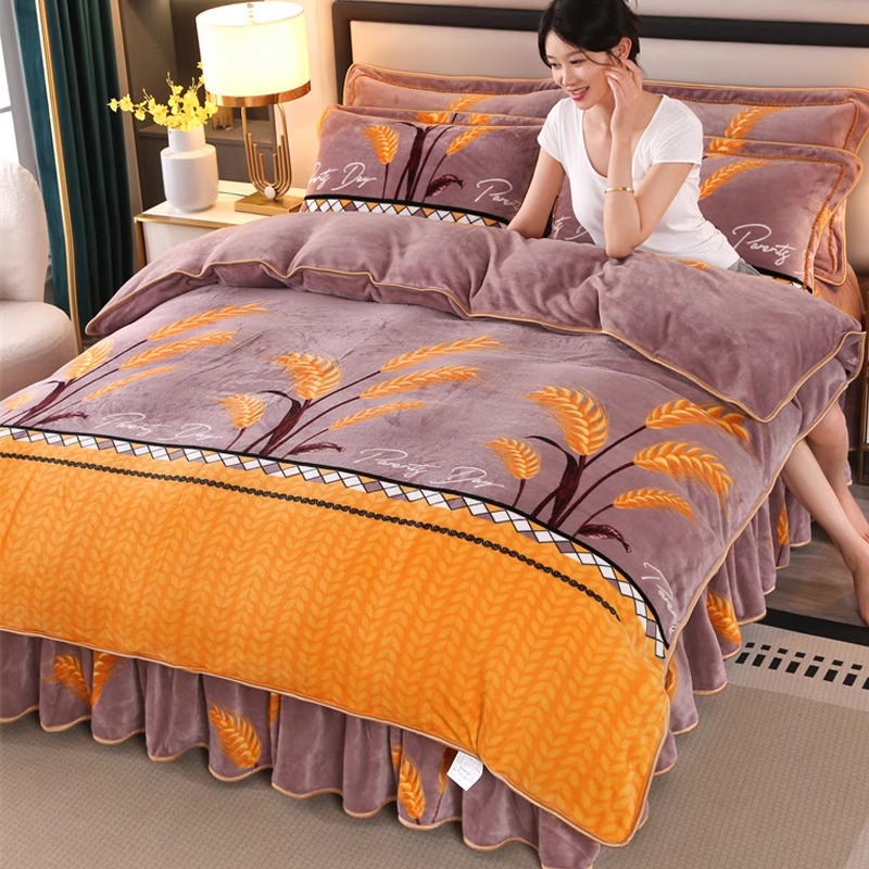 水星高端适用家纺双面牛奶绒床上四件套冬季加厚珊瑚法兰绒被套加