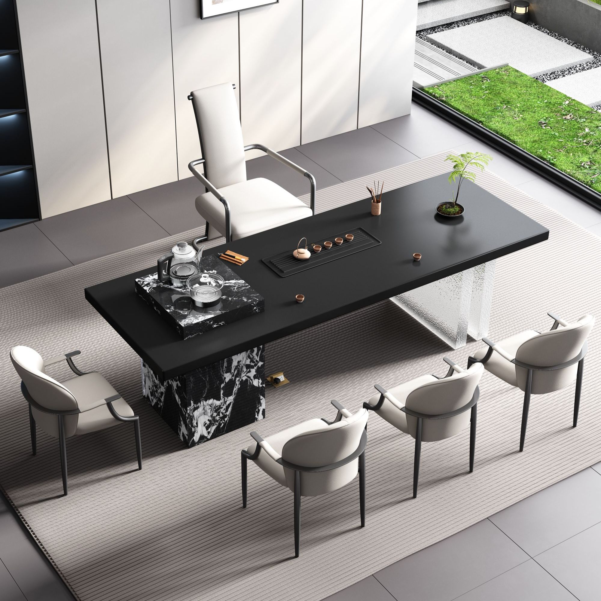 全岩板意式轻奢中古风家用阳台茶桌办公室茶室餐桌茶桌茶台一整套