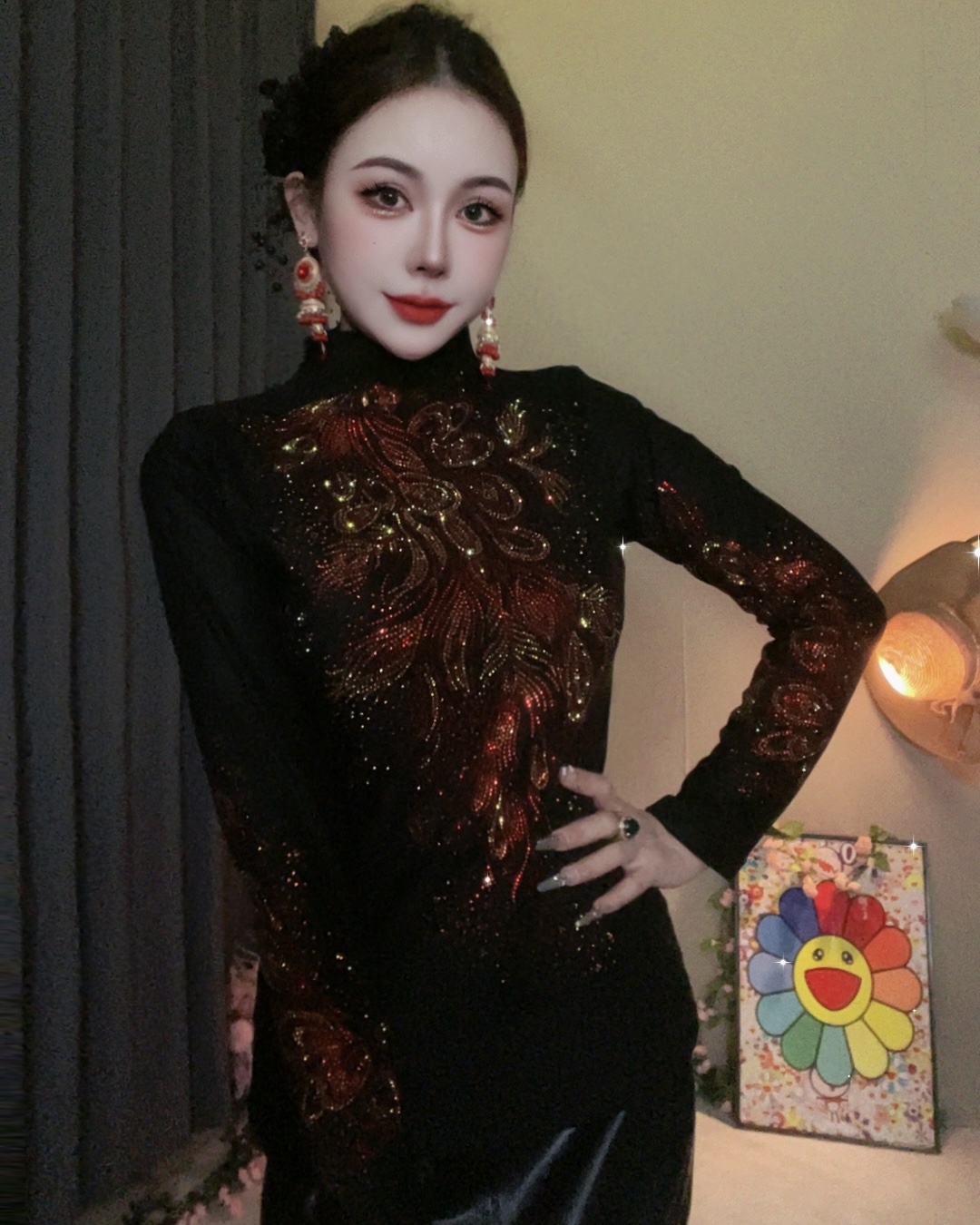 然【805#双色加绒】打底衫女内搭秋冬时尚烫钻上衣修身显瘦