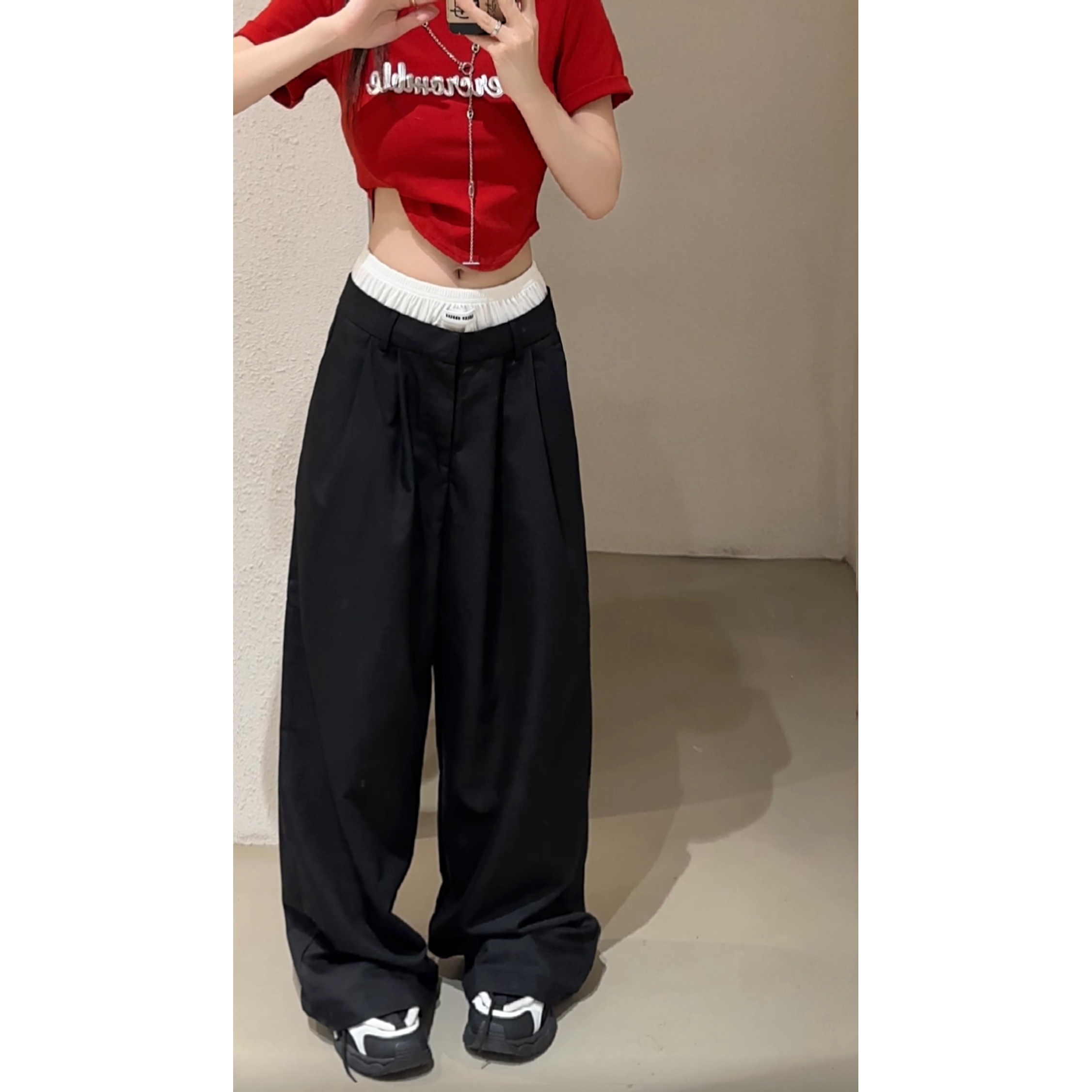 HuiHui【松弛感裤王】薄款双腰松紧腰内裤边西服裤子阔腿裤（008）