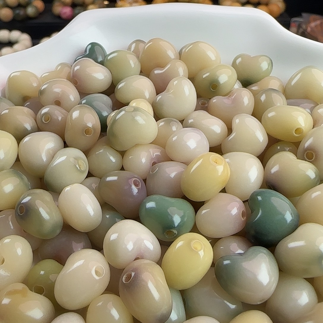 菩提根/象牙果手串卡13.5玻璃底飘花爱心100颗批发