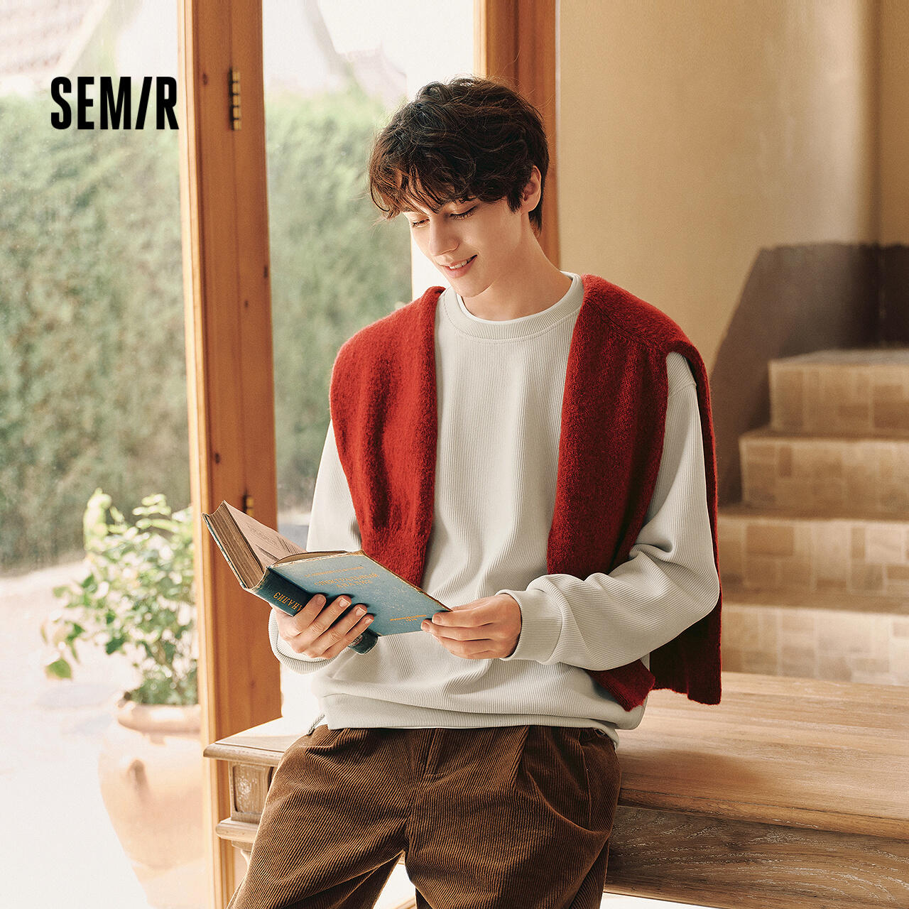 森马卫衣男冬季拼色假两件加绒肌理感雪尼尔休闲上衣韩系时尚百搭