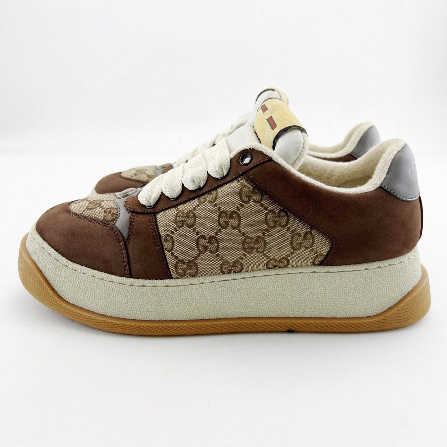 99新 GUCCI/古驰 42码/棕色GG厚底胖丁系带低帮脏脏鞋/15975570