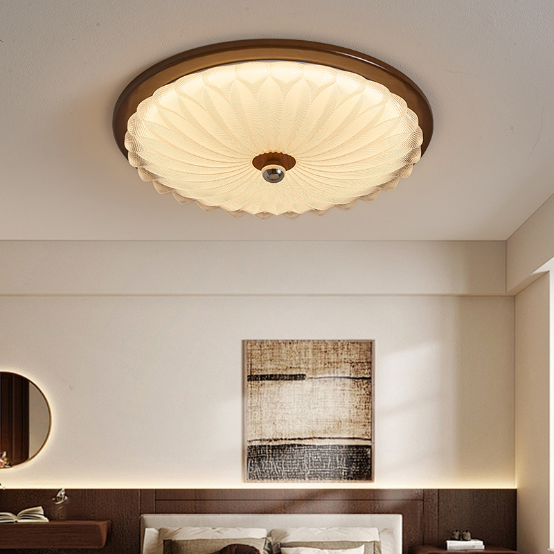 卧室吸顶灯灯饰简约大气复古2025南瓜灯中古风胡桃色新中古风灯具