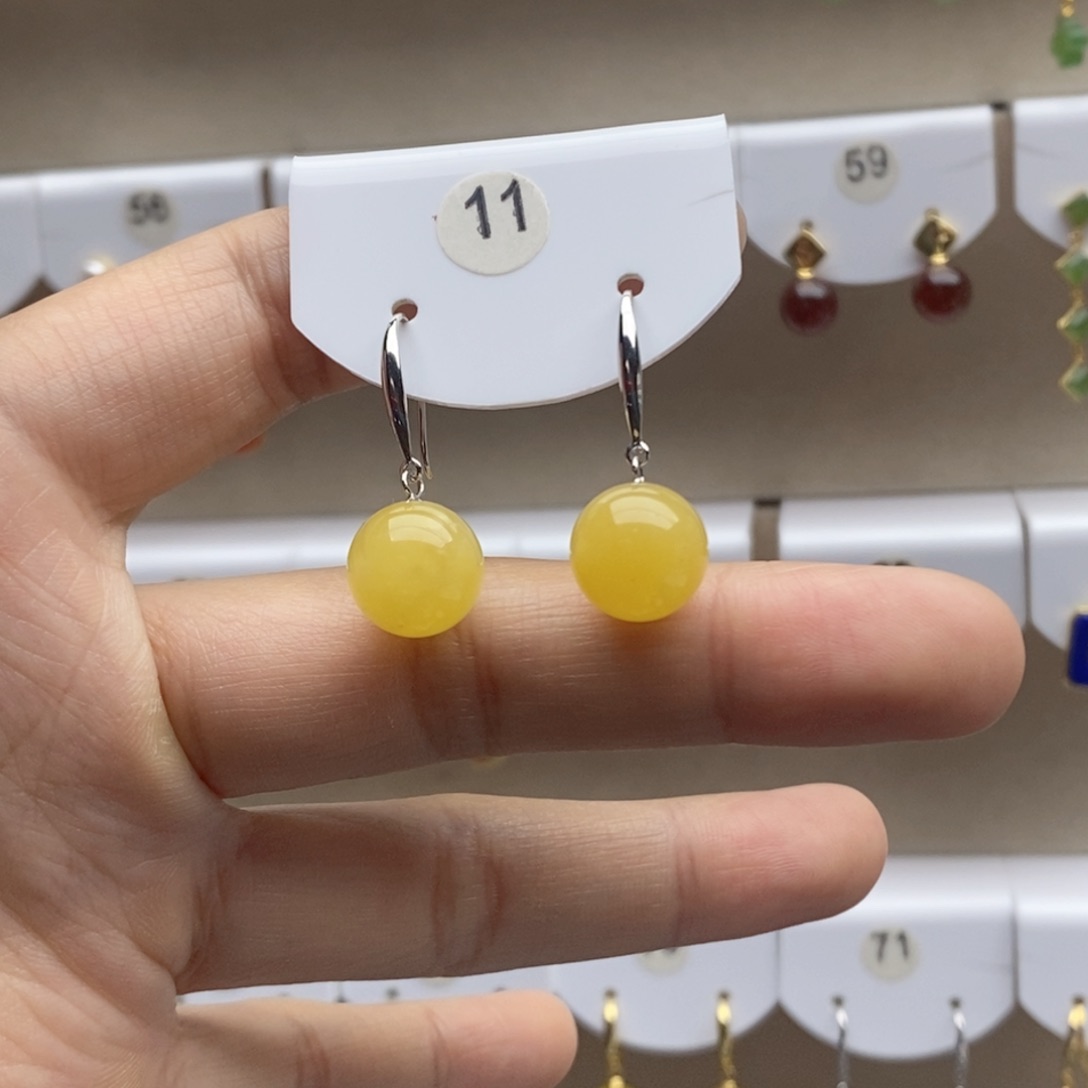 蜜蜡银S925镶嵌耳饰