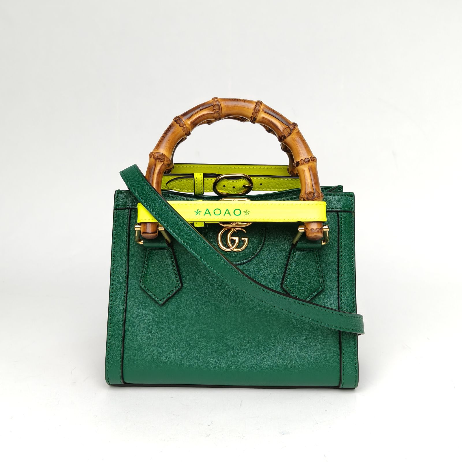 95新 GUCCI/古驰 【娇】戴安娜 竹节手柄20 焦糖色 皮革C 230878