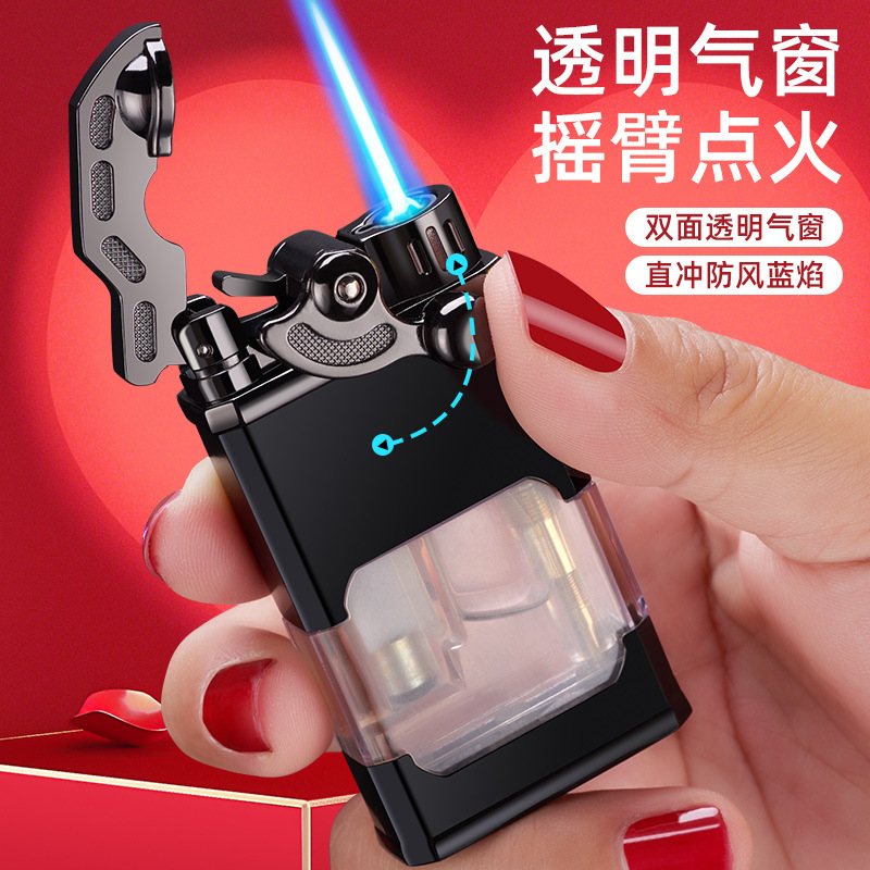 新款爆款XC811摇臂透明气窗夜光直冲打火机可以激光LOGO礼品打火