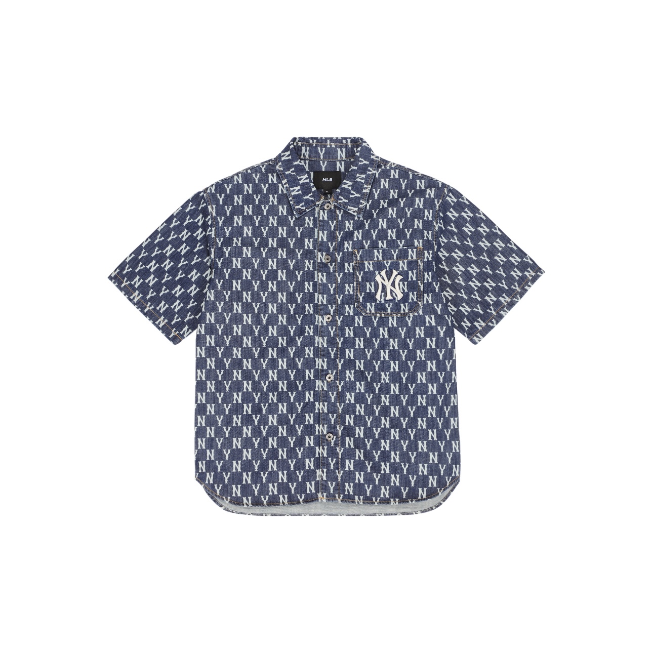  MLB纽约洋基队 男女同款 经典牛仔短袖衬衫情侣夏季复古宽松N123