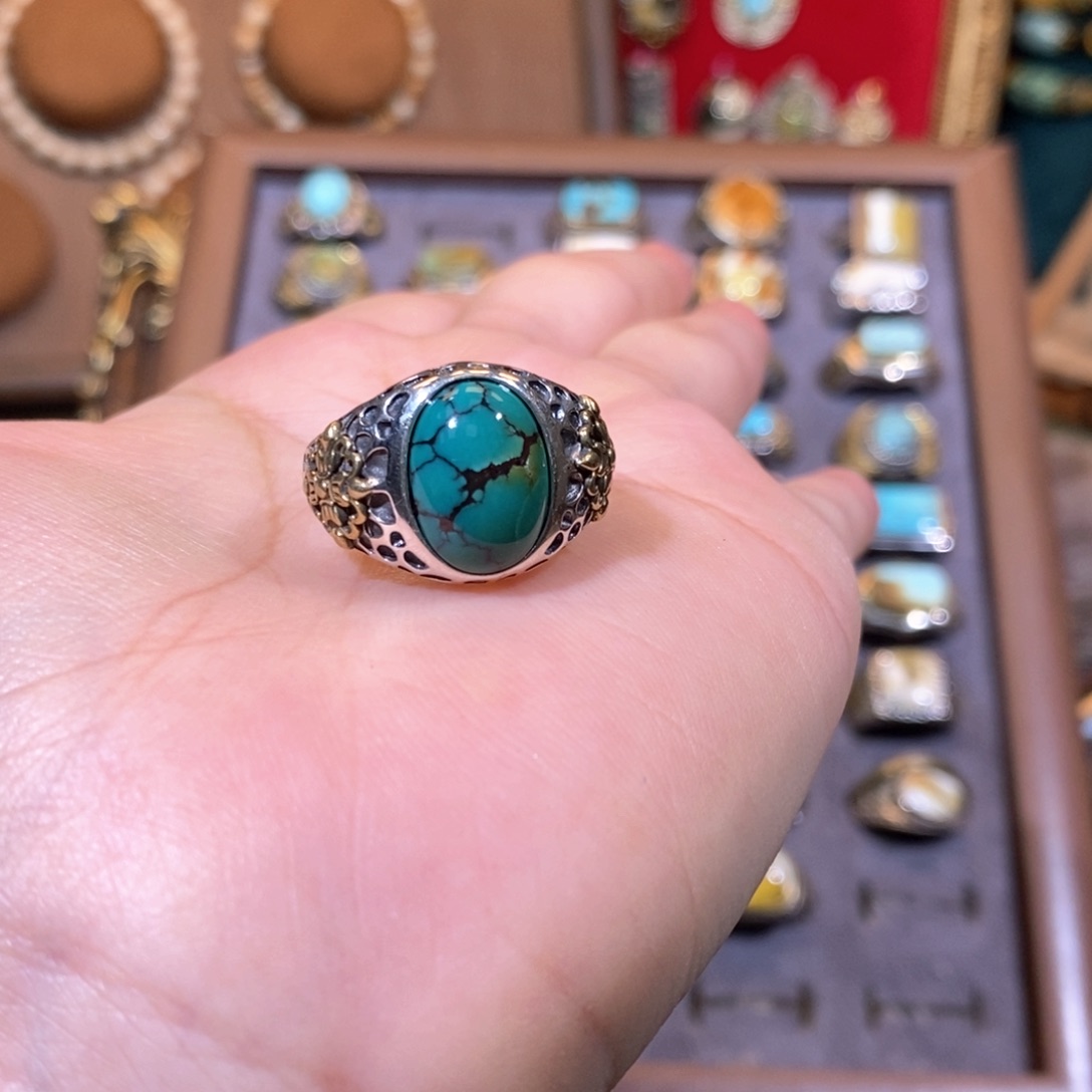 绿松石戒指银S925镶嵌?****?戒指