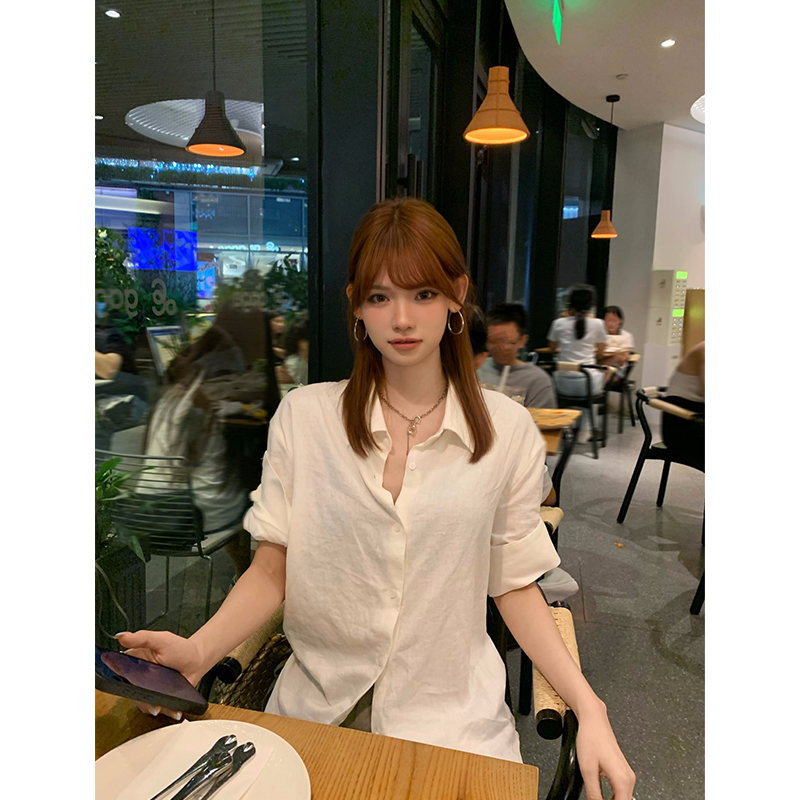 ED.lumoder大耳朵 米白衬衫韩系休闲夏季女穿搭宽松上衣D5T1985