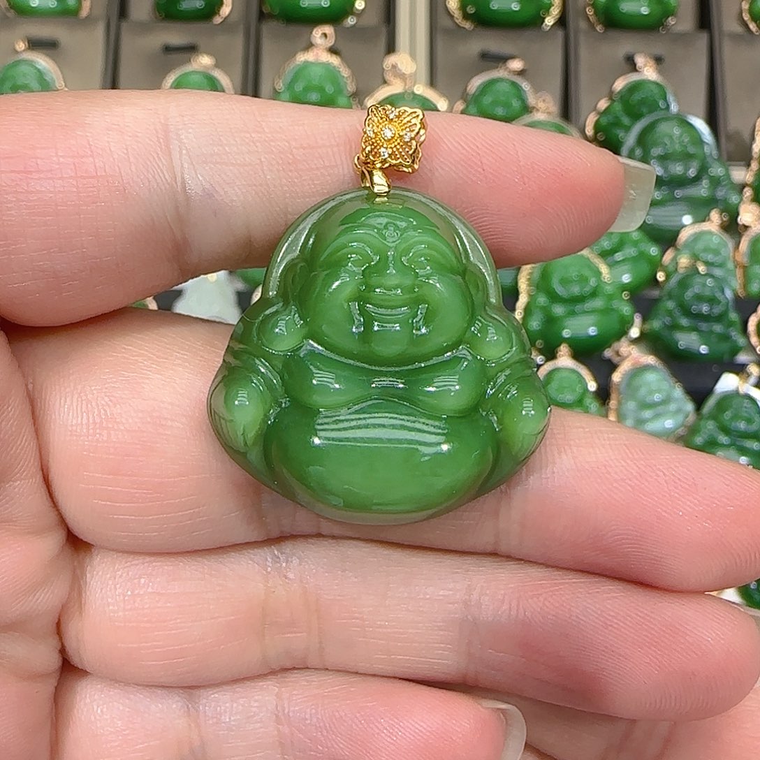 和田玉（碧玉）吊坠(不含链)18K金镶嵌