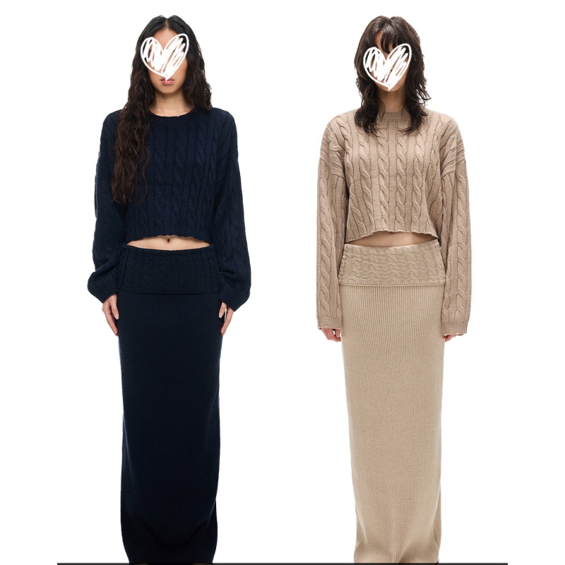 松弛感麻花纹理毛衣半身裙套装女慵懒上衣毛织半裙两件套秋01710