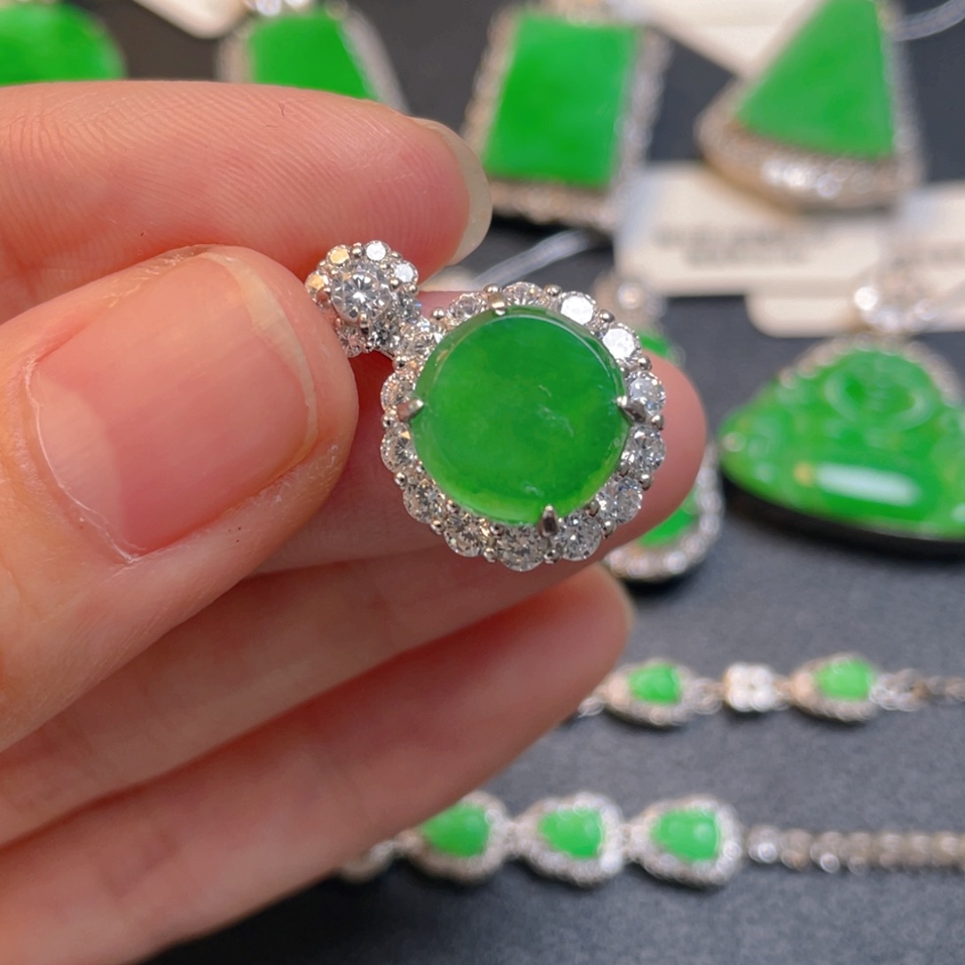 翡翠银S925镶嵌吊坠(不含链)