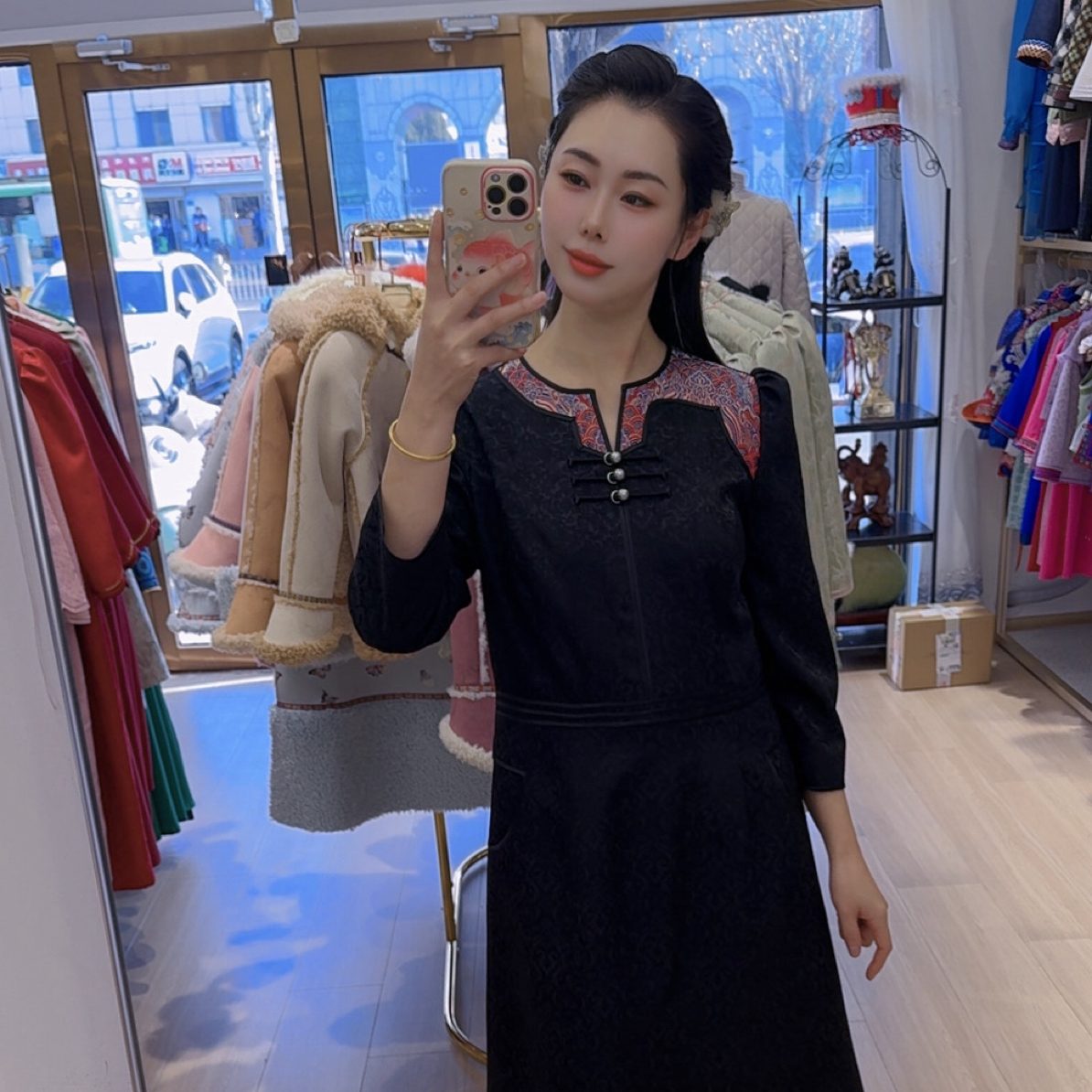 印象矜绣连衣裙0325黑配红