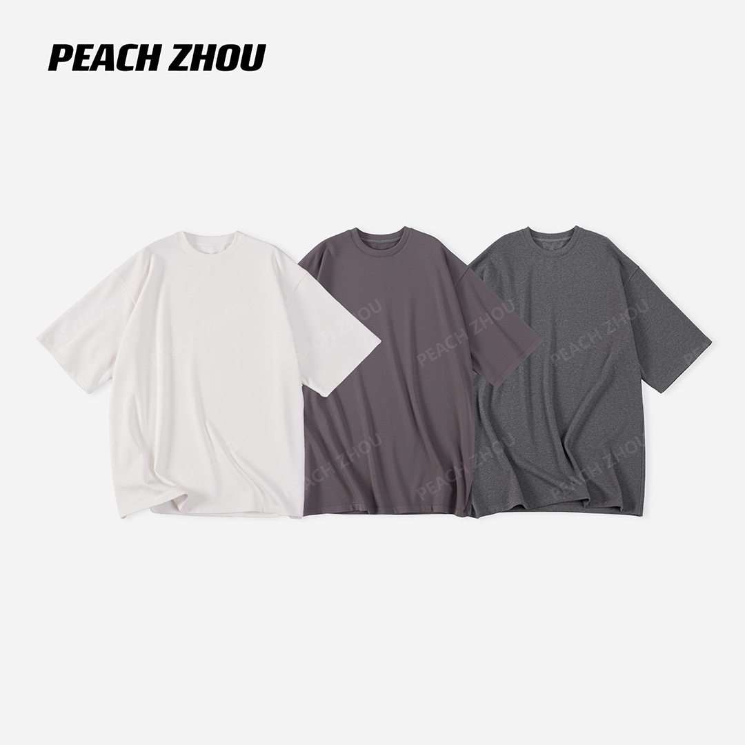 『PEACHZHOU』软糯抓毛弹力宽松圆领打底短袖简约休闲中性保暖T恤