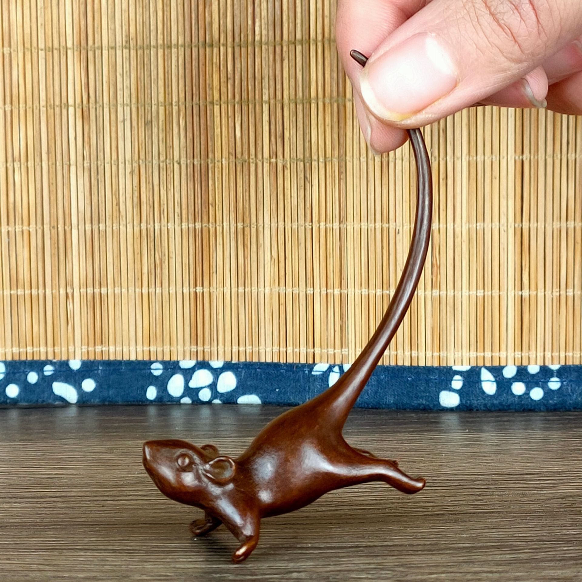 中式长尾鼠造型铜质金钱鼠茶宠广告礼品创意