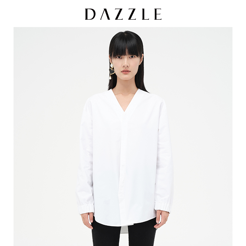 【赵老板专属】DAZZLE地素设计感抽绳V领长袖衬衫上衣女2D4C418