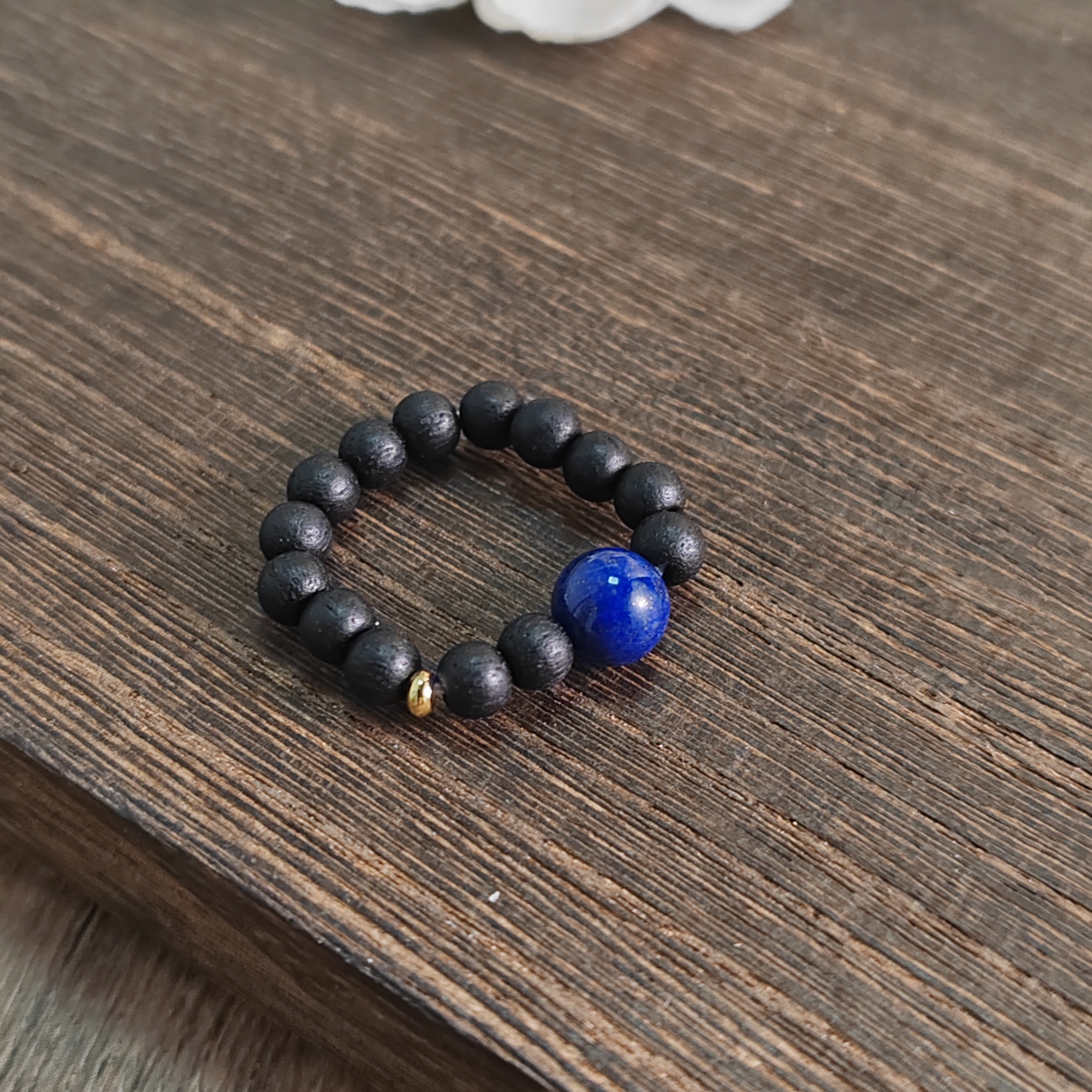 【木小鱼】降真香4.5mm青金石戒指