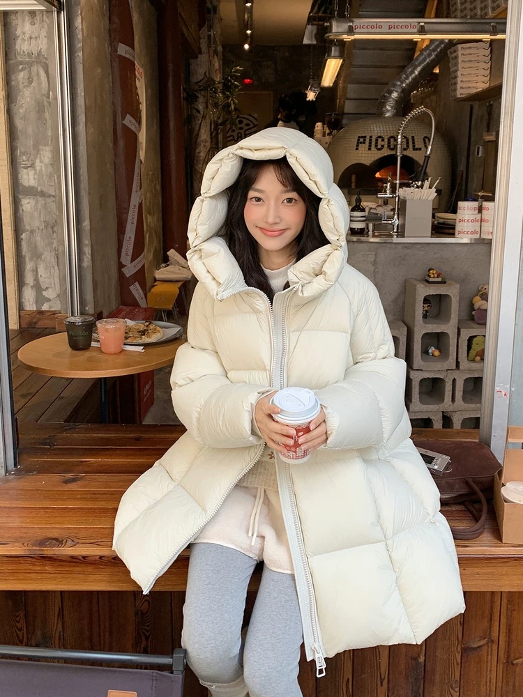 【新国标90白鸭绒】泡芙羽绒服女2025冬季新款连帽中长款面包服外套