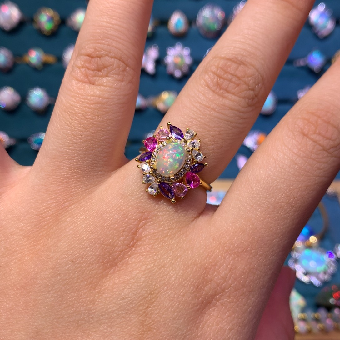 欧泊银S925镀金镶嵌戒指款