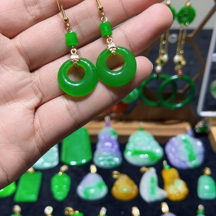 翡翠耳饰银S925镶嵌耳饰