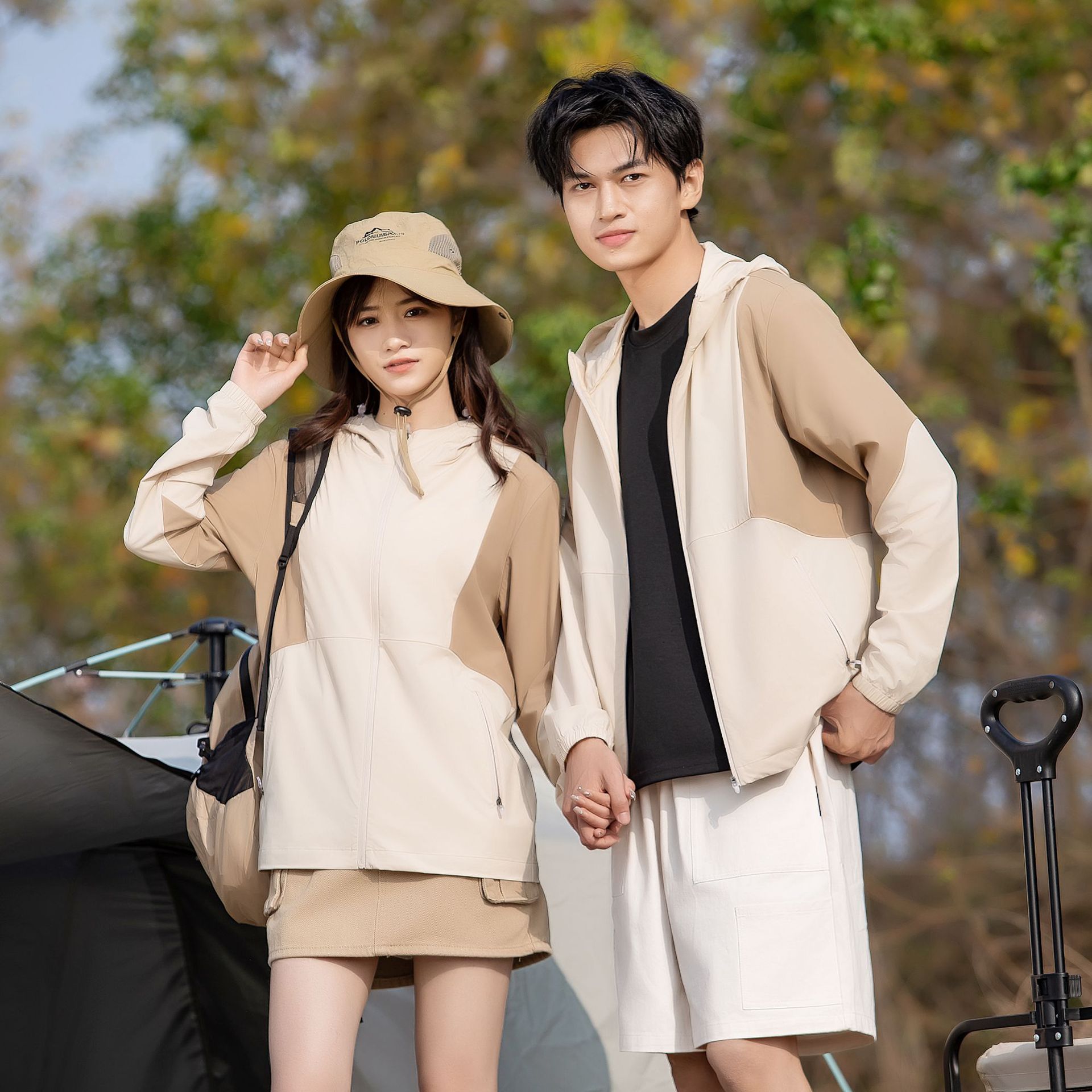 拼色防晒衣男女情侣款同款户外防晒50++印制LOGO皮肤衣冰