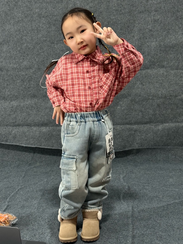 儿童加绒裤子加厚牛仔裤子