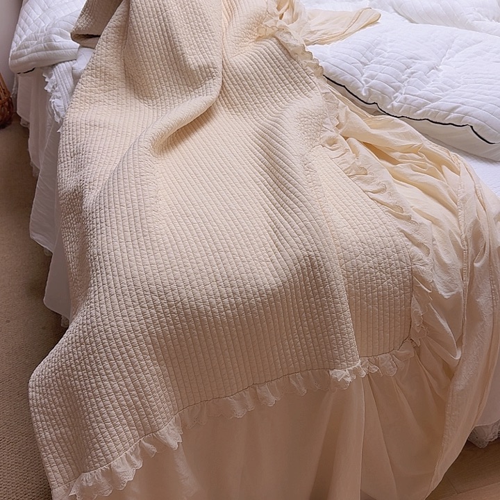 棉伊莎床裙1.8米黄油色三件套