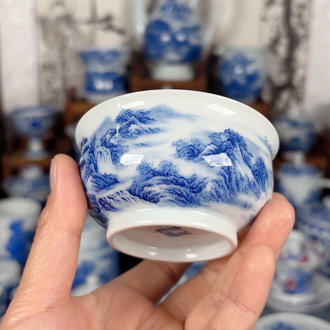 杯弓*青花瓷器手绘作品杯