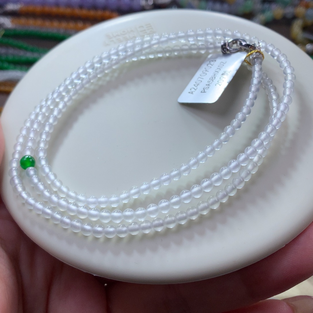 翡翠颈饰未镶嵌翡翠高冰冰茅台白小米珠卡3.5+