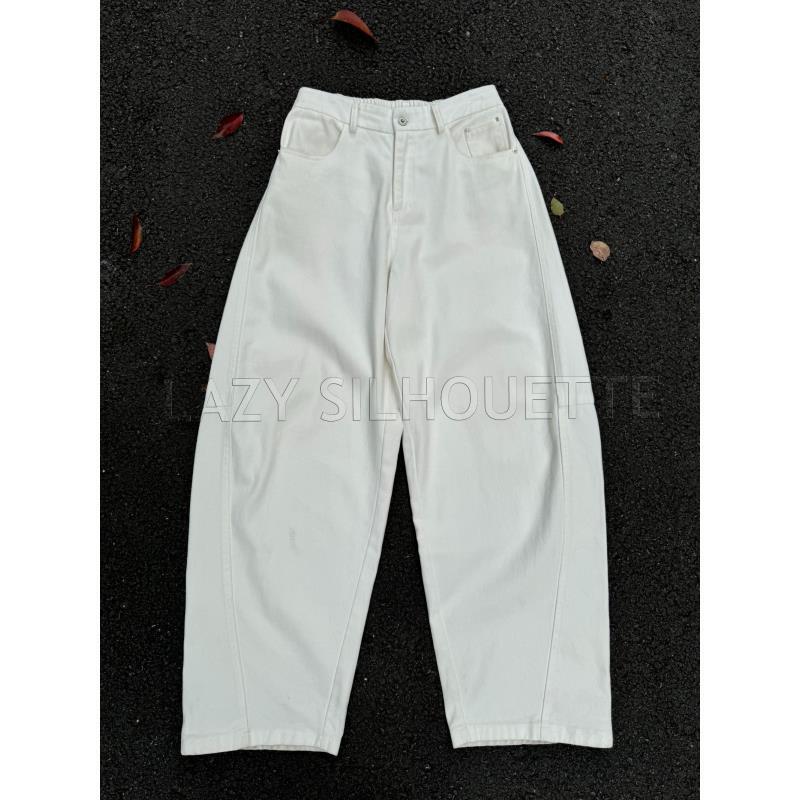 LAZYSILHOUETTE/懒散廓形秋冬男女同款纯色水洗白色牛仔裤