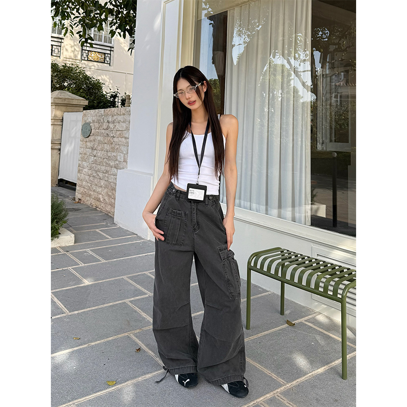 Don Cry水洗美式复古工装裤女新款多口袋宽松阔腿休闲百搭裤子男